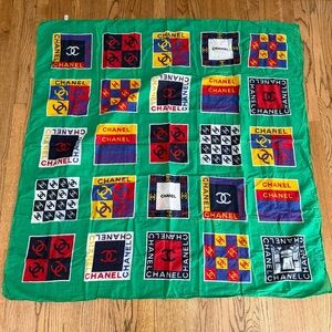 Chanel Rare Vintage Cotton Logo Print Scarf